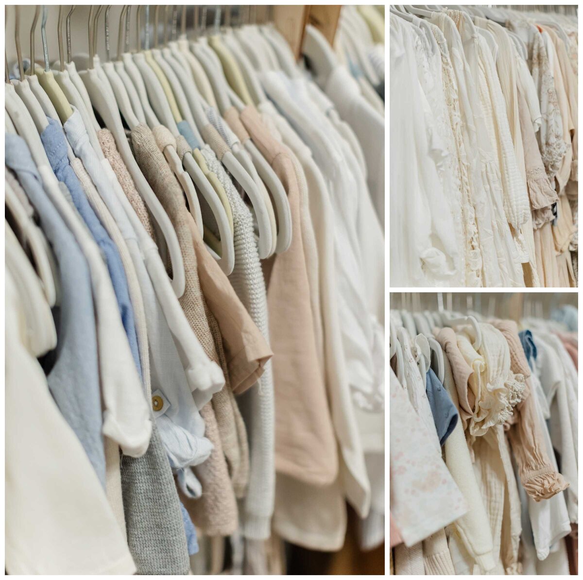 A photo showcasing the children wardrobe colors and textures in the client closet by Northern Virginia Maternity Photographer