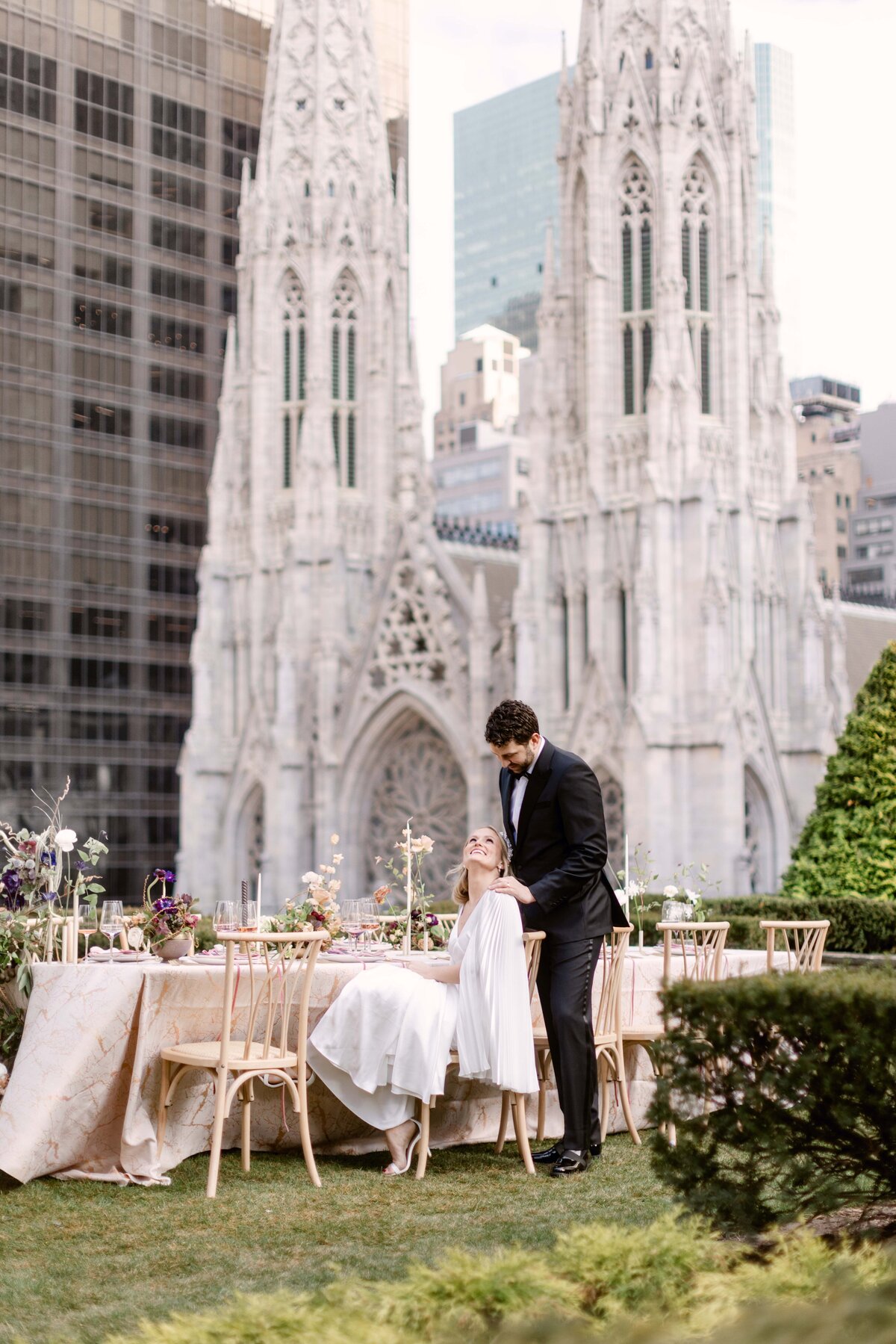 Bride and groom at reception table in New York