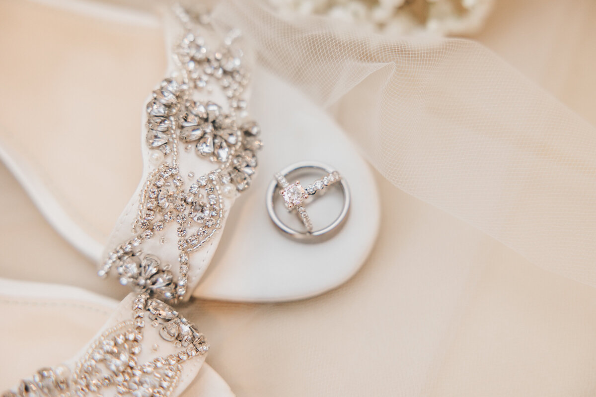 Gorgeous wedding rings on diamond shoes