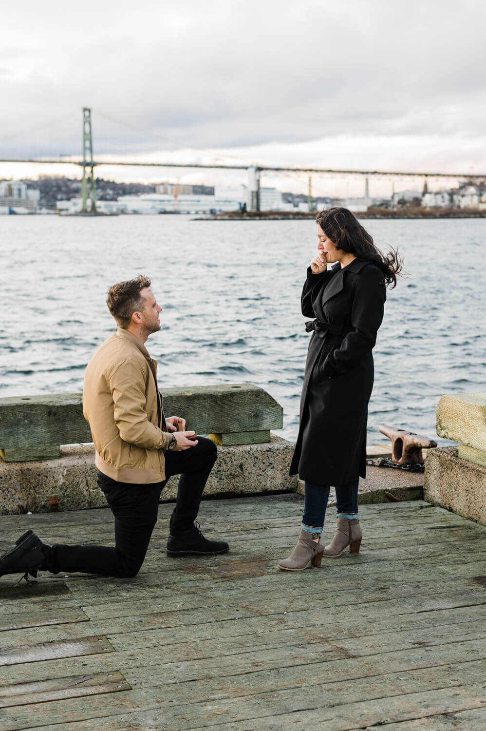 Proposal happening on the dock at Halifax waterfront.