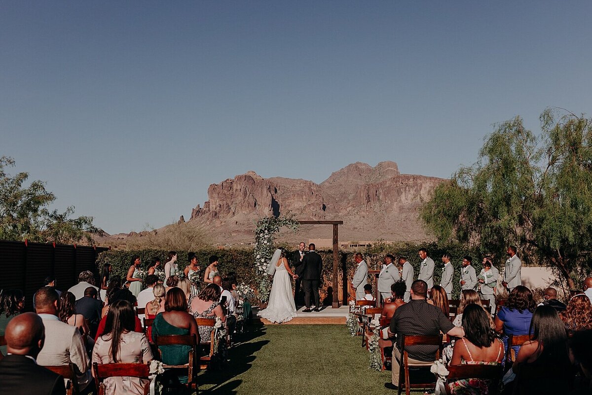 wedding ceremony in front of the superstition mountains in arizona