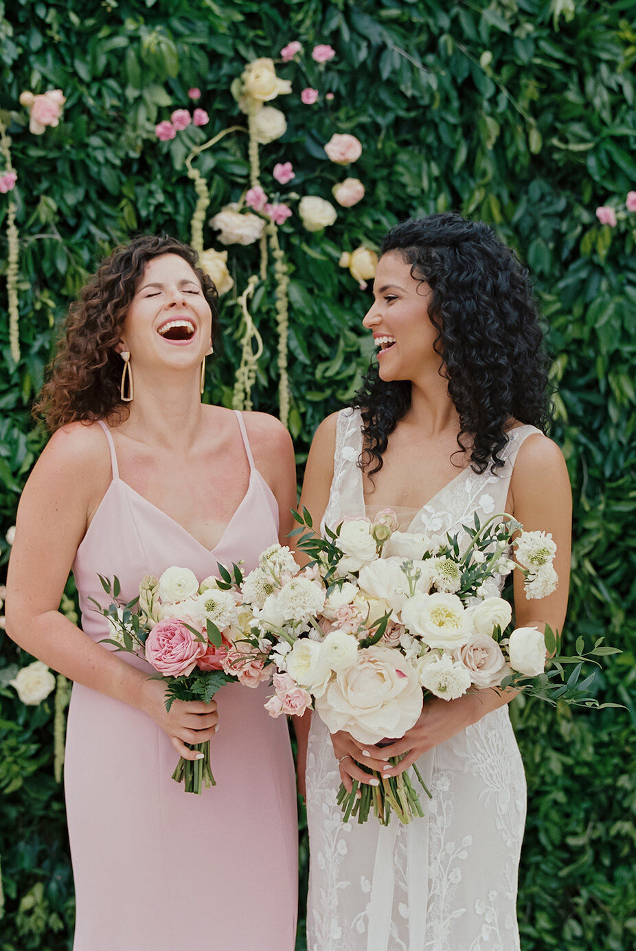 Bride and maid of honor during a Caribbean wedding