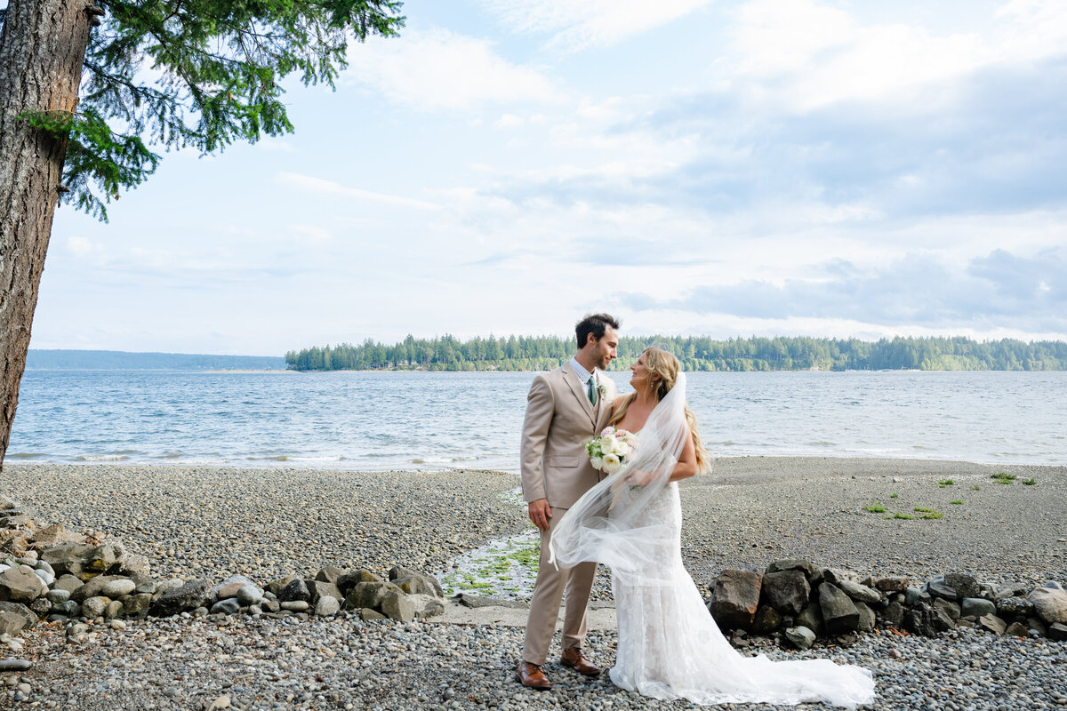 bride and groom just married beach wedding olympic peninsula