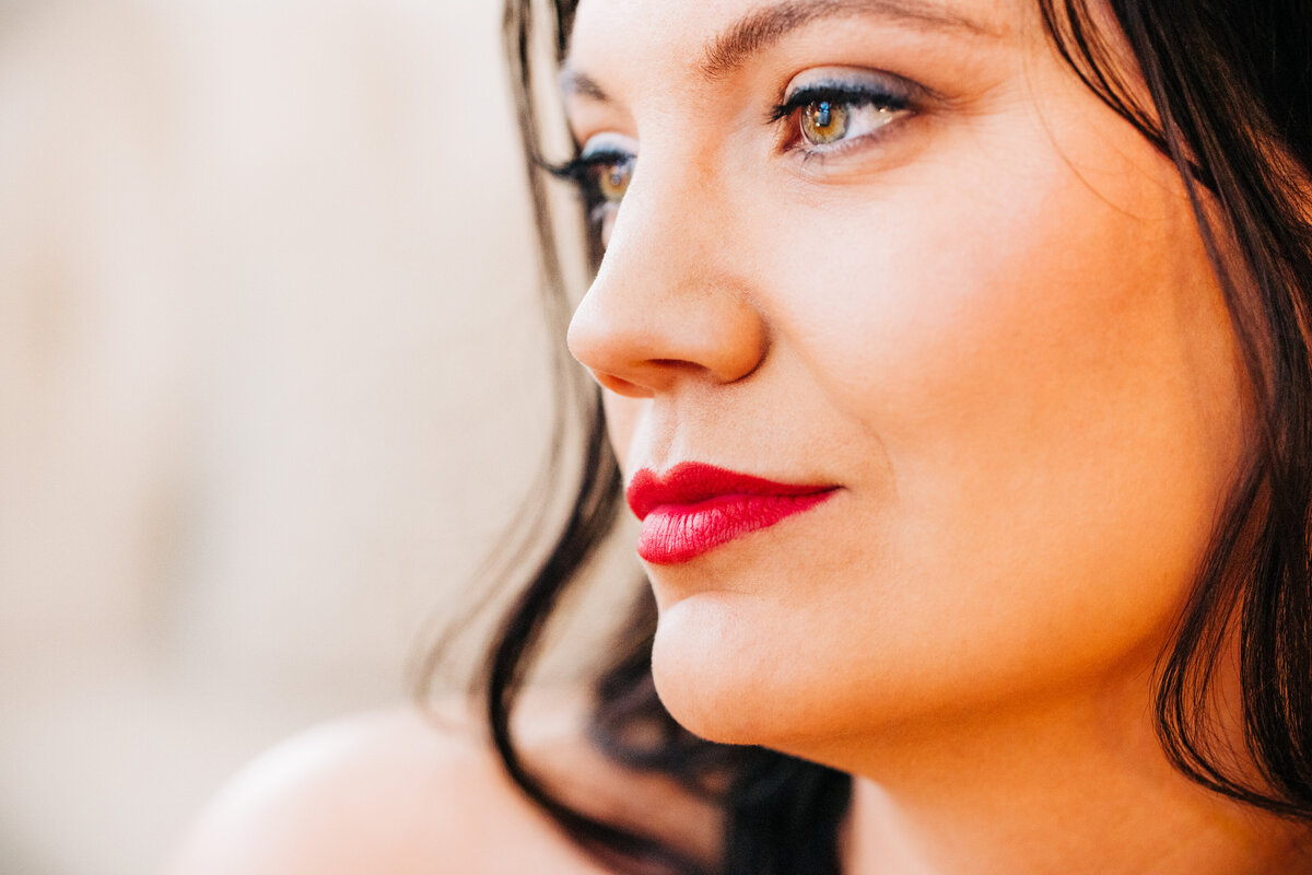Close up boudoir photo woman's face and makeup