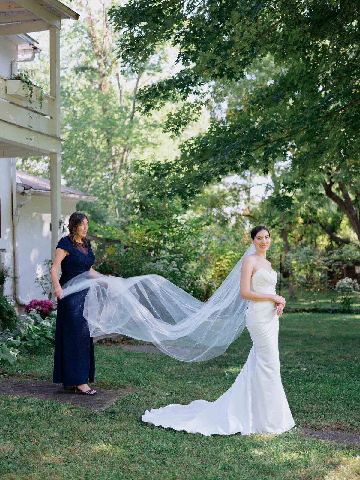 Bride getting ready for her  backyard wedding