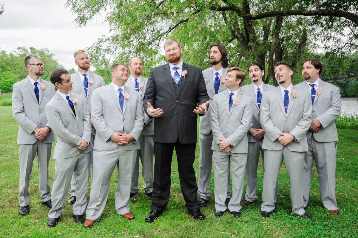 Portrait of groom and groomsman at Rolllinsford New Hampshire wedding