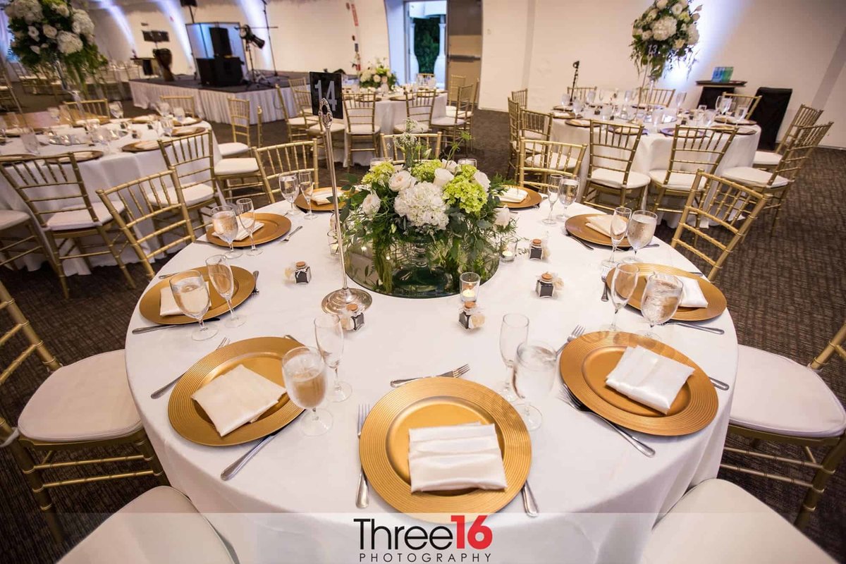Table setup at a Hotel Irvine wedding reception