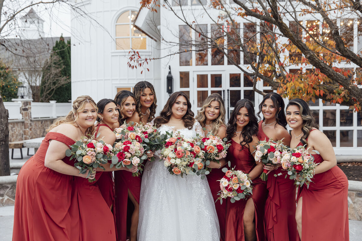 The Farmhouse Wedding | Bride and Bridal Party Standing Together | Hampton, New Jersey Photography