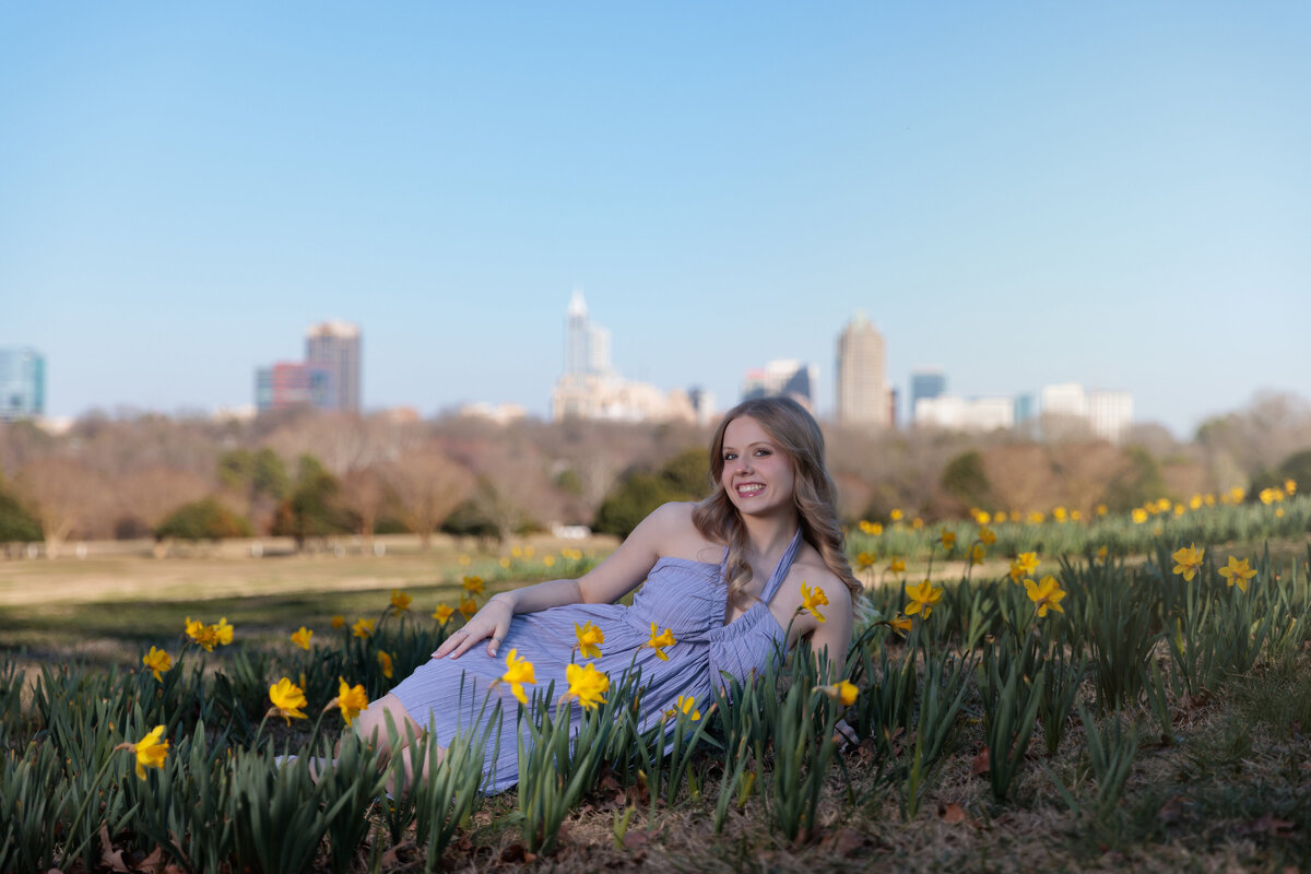 Laying in the flowers at Dix Park