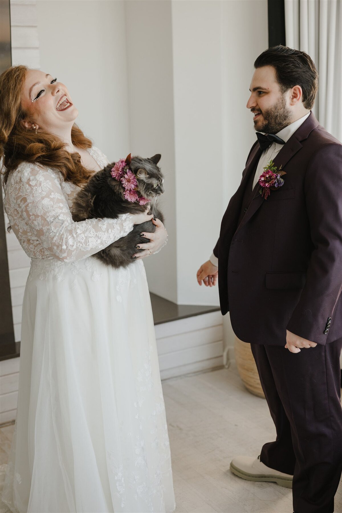 Couple first look with their cat