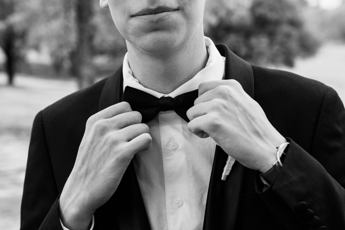 Close-up of prom tux