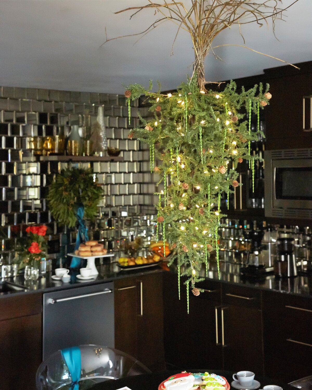 Kitchen Christmas Decoration with Brown Cabinets