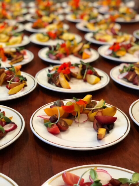 Delicious custom catered root vegetables, topped with microgreens, created by Food Works Craft Catering, contemporary catering in Calgary, Alberta, featured on the Brontë Bride Vendor Guide.