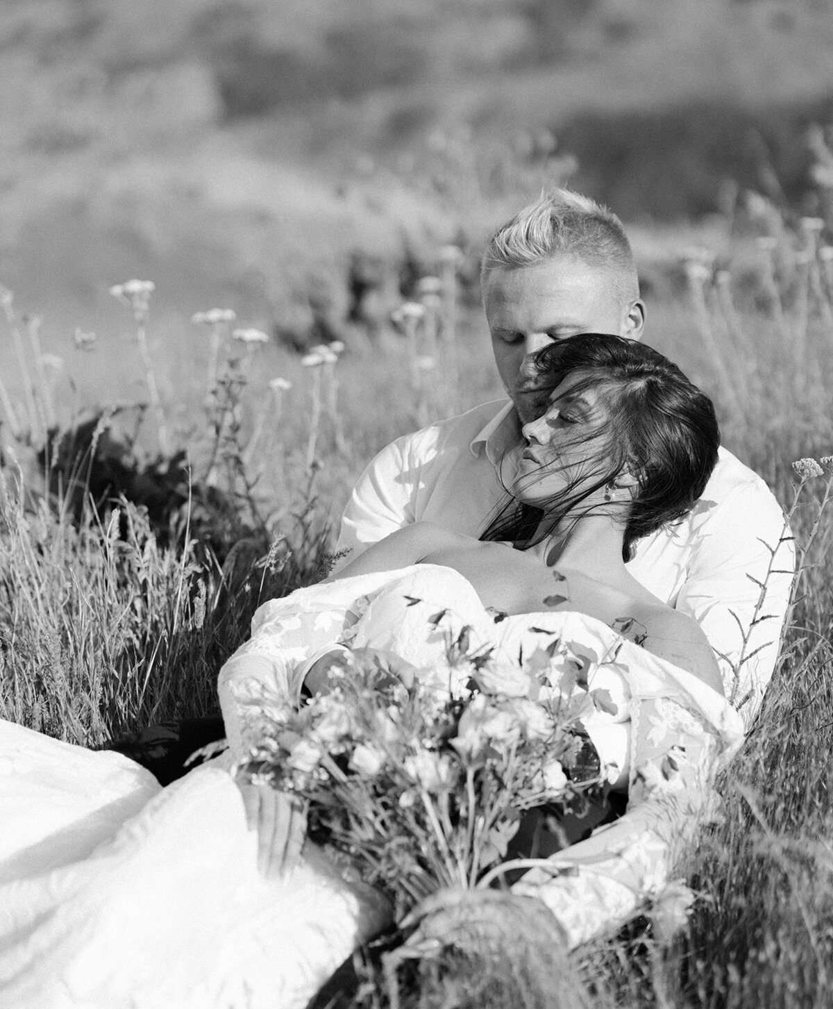 black-and-white-photo-of-bride-and-groom