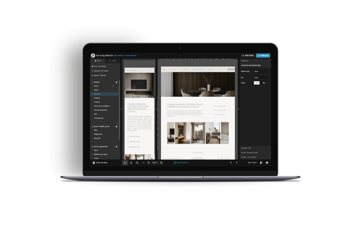 Showit interface mobile vs. desktop
