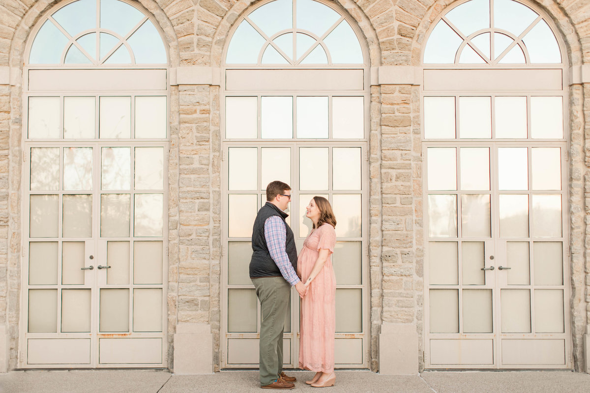 Ault Park Cincinnati Maternity Session in front of arched windows