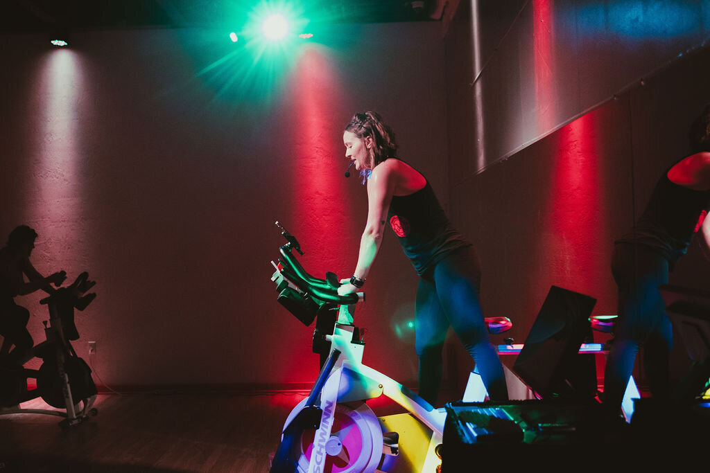 Cycle Coach teaching a cycle class.