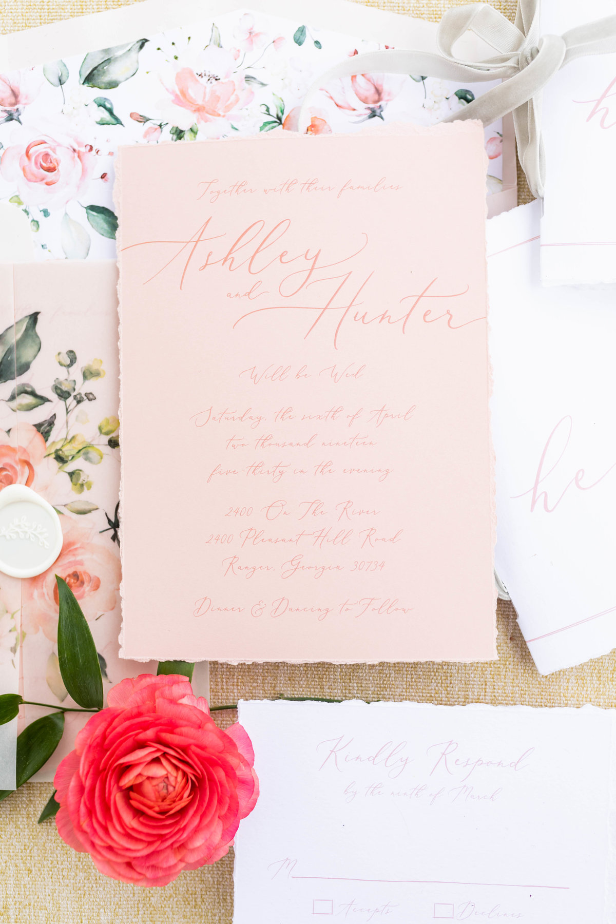 WEDDING INVITE PINK AND BLUSH AND IVORY