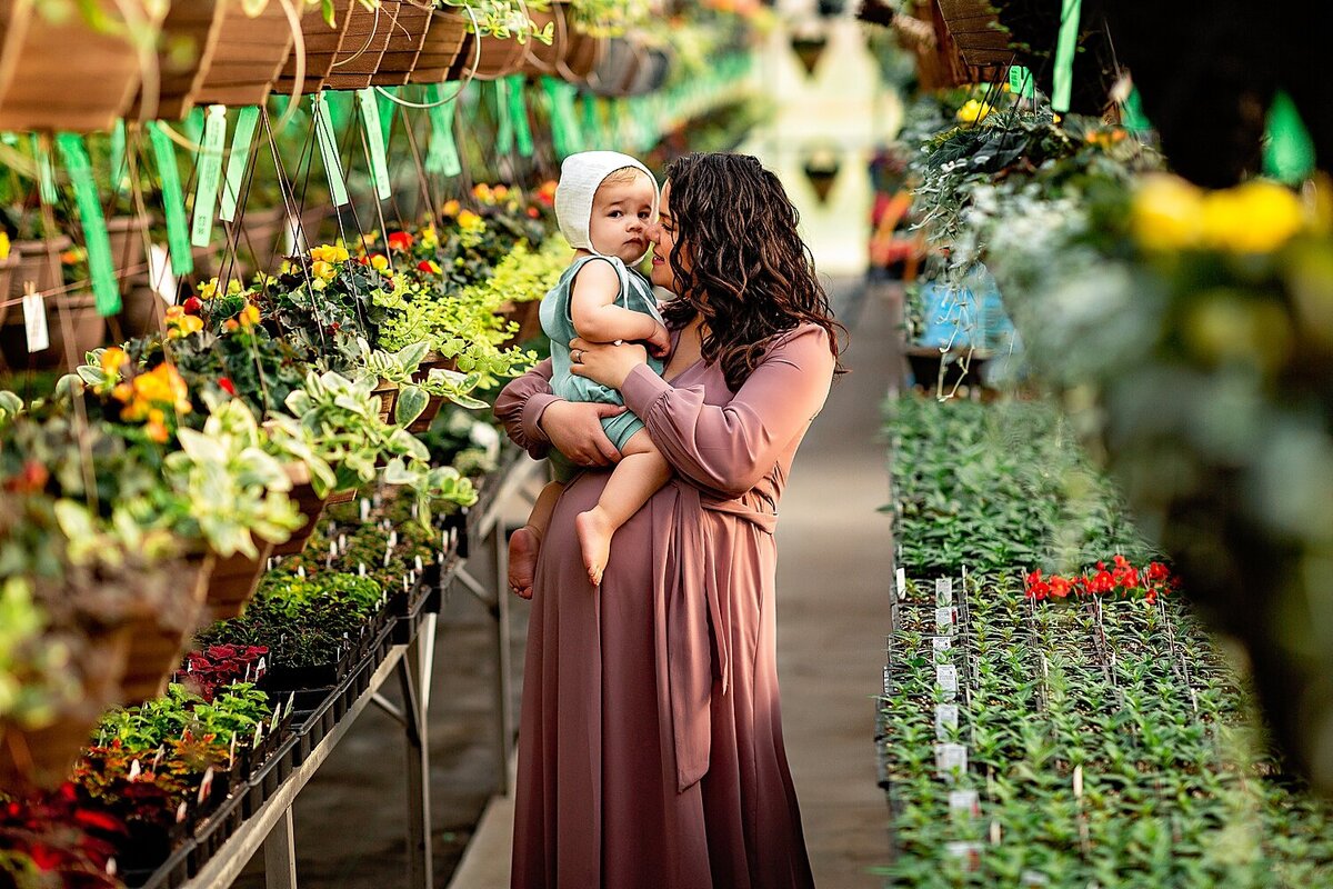 Mom and son at a greenhouse