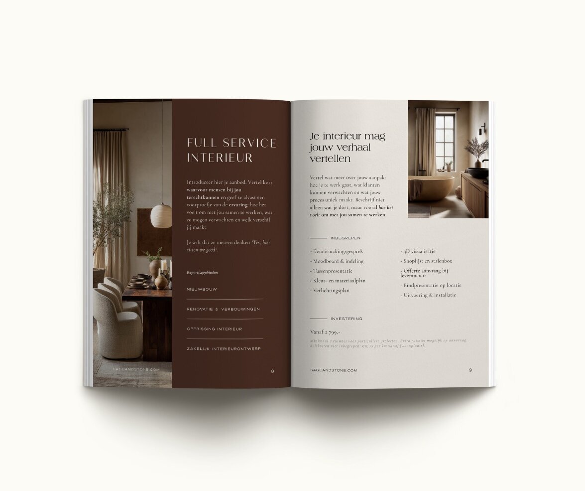Brochure template voor interieurontwerpers Sage & Stone 8