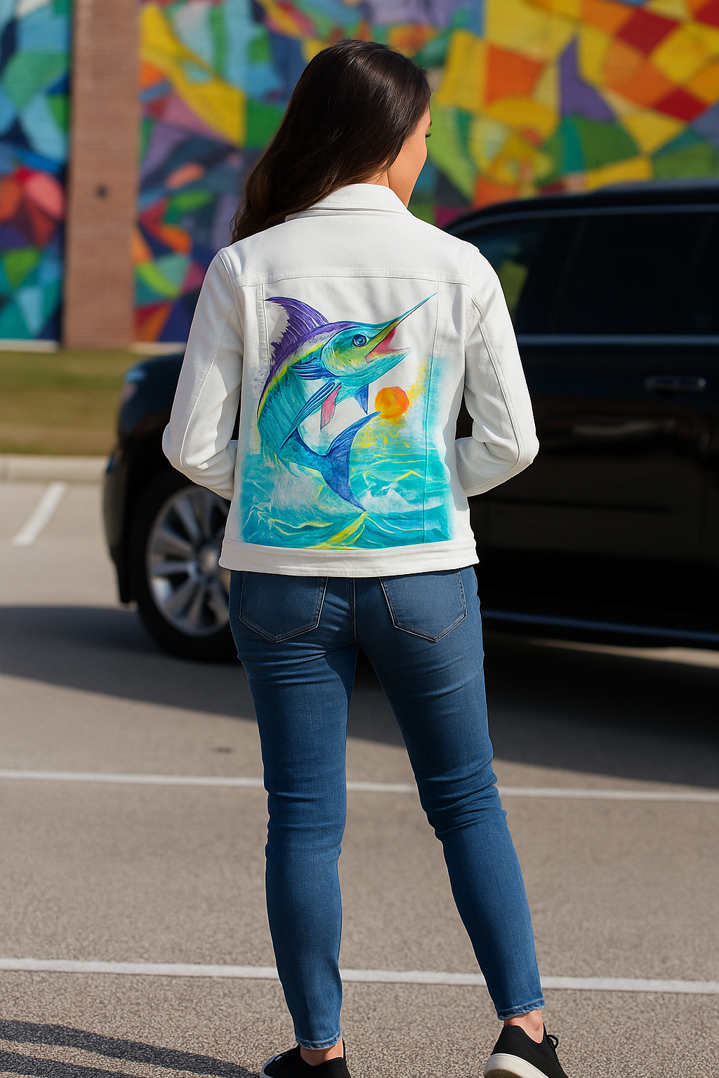 Blue Marlin Custom Painted one-of-one Jean Jacket