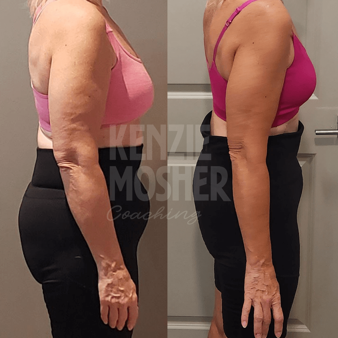 Before and after showing improved mood, digestion, and confidence.