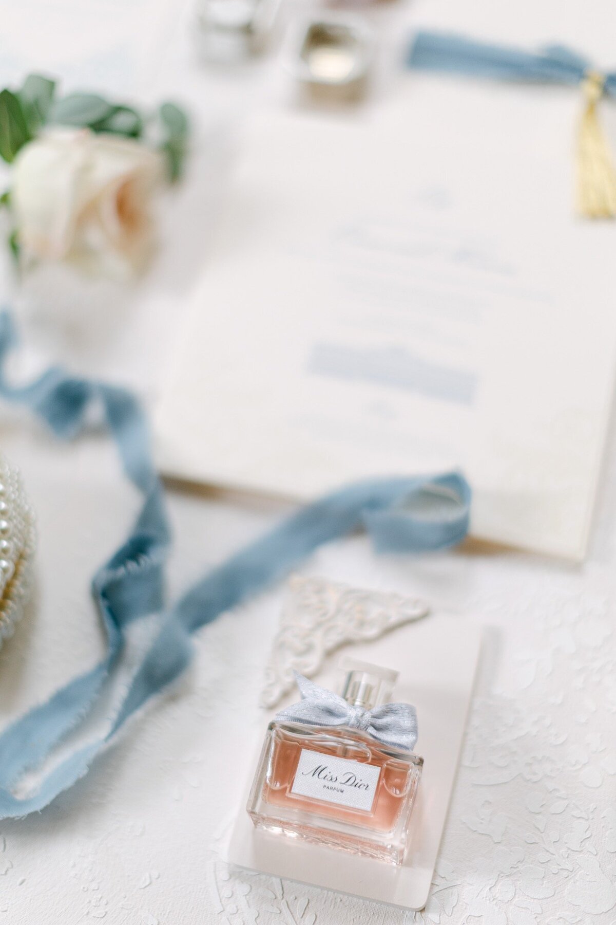 Luxury wedding stationery and dior bridal scent at luxury wedding villa in Vienna