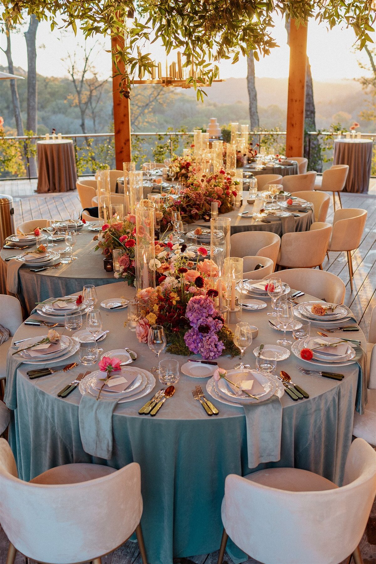 wildflower rose purple moss wedding centerpiece