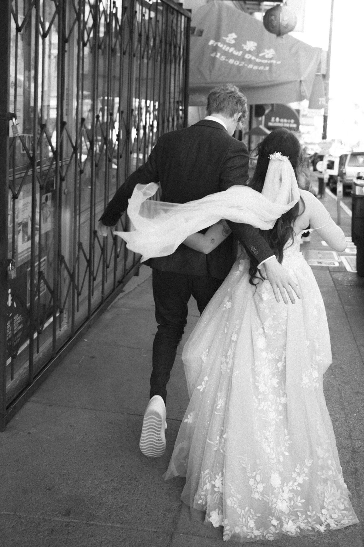 Bride and Groom in China Town in San Francisco, California