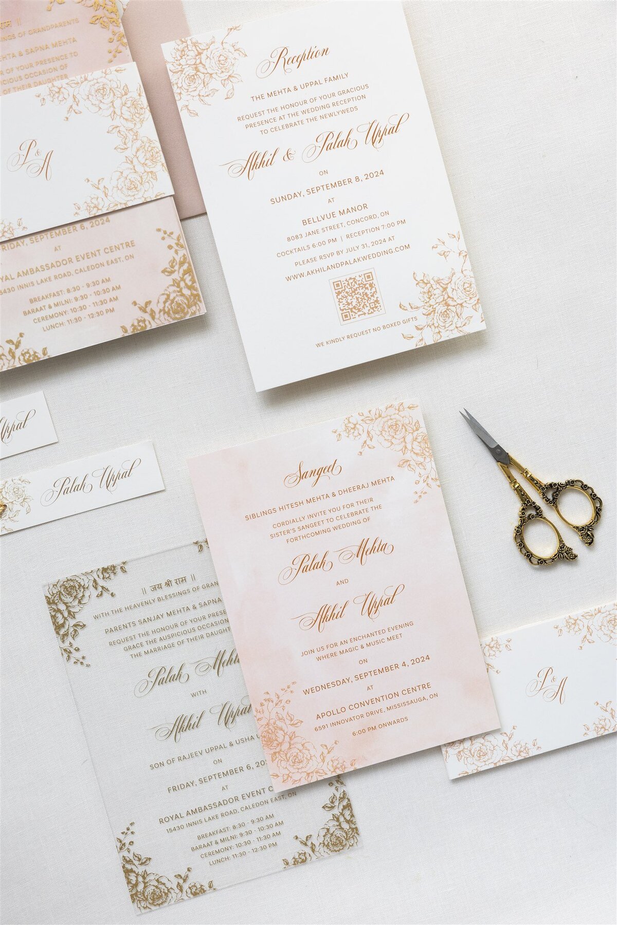 G Designers Gold Acrylic and Blush Wedding Invitation 3