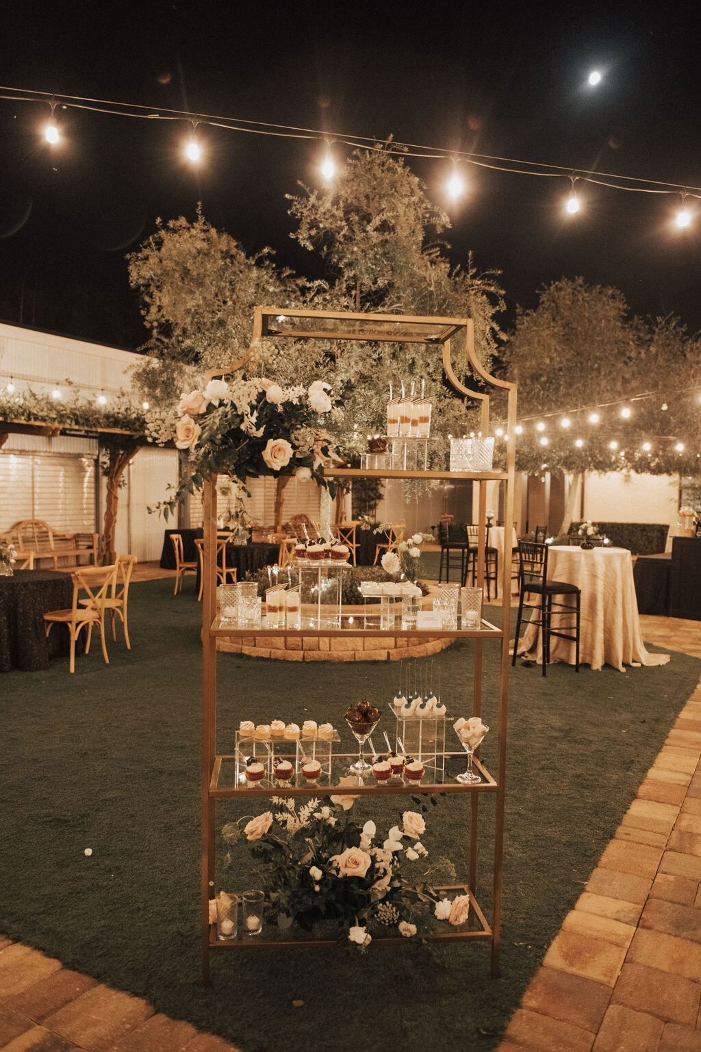 31 - Mision Lago Estate Wedding Reception Courtyard Dessert Station - Tampa Bay Wedding Planner