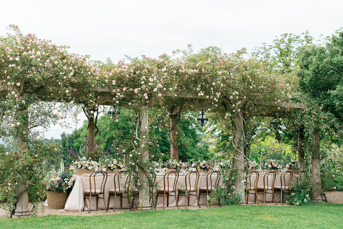 Wedding reception outdoors in the garden at Euridge Manor