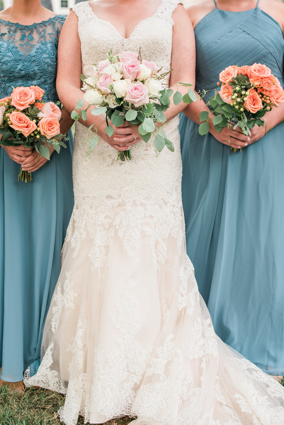 dusty blue and blush floral detail maryland wedding hayfields country club