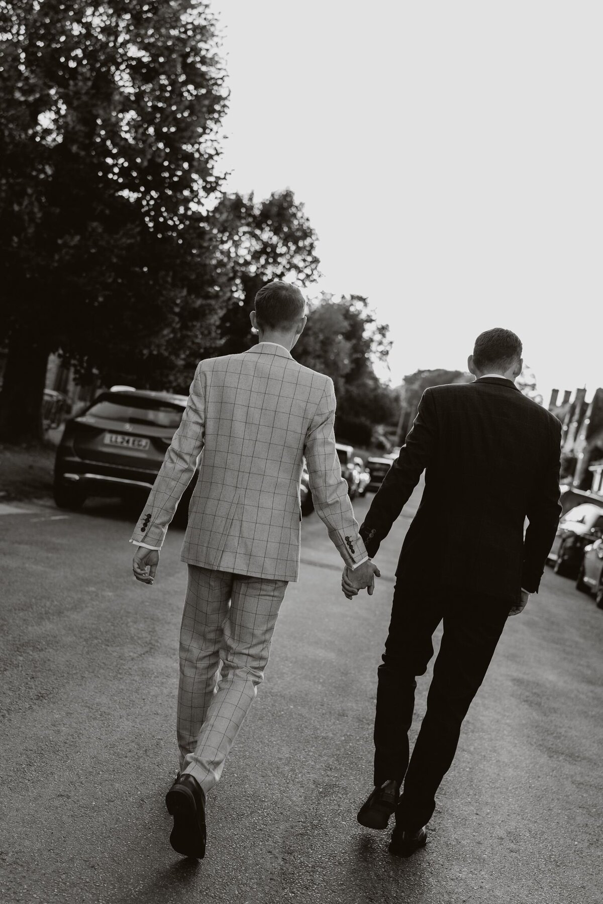 Sunset walk on their wedding day