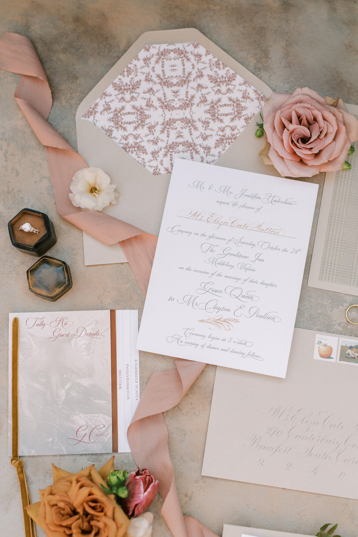 wedding invitation with custom calligraphy