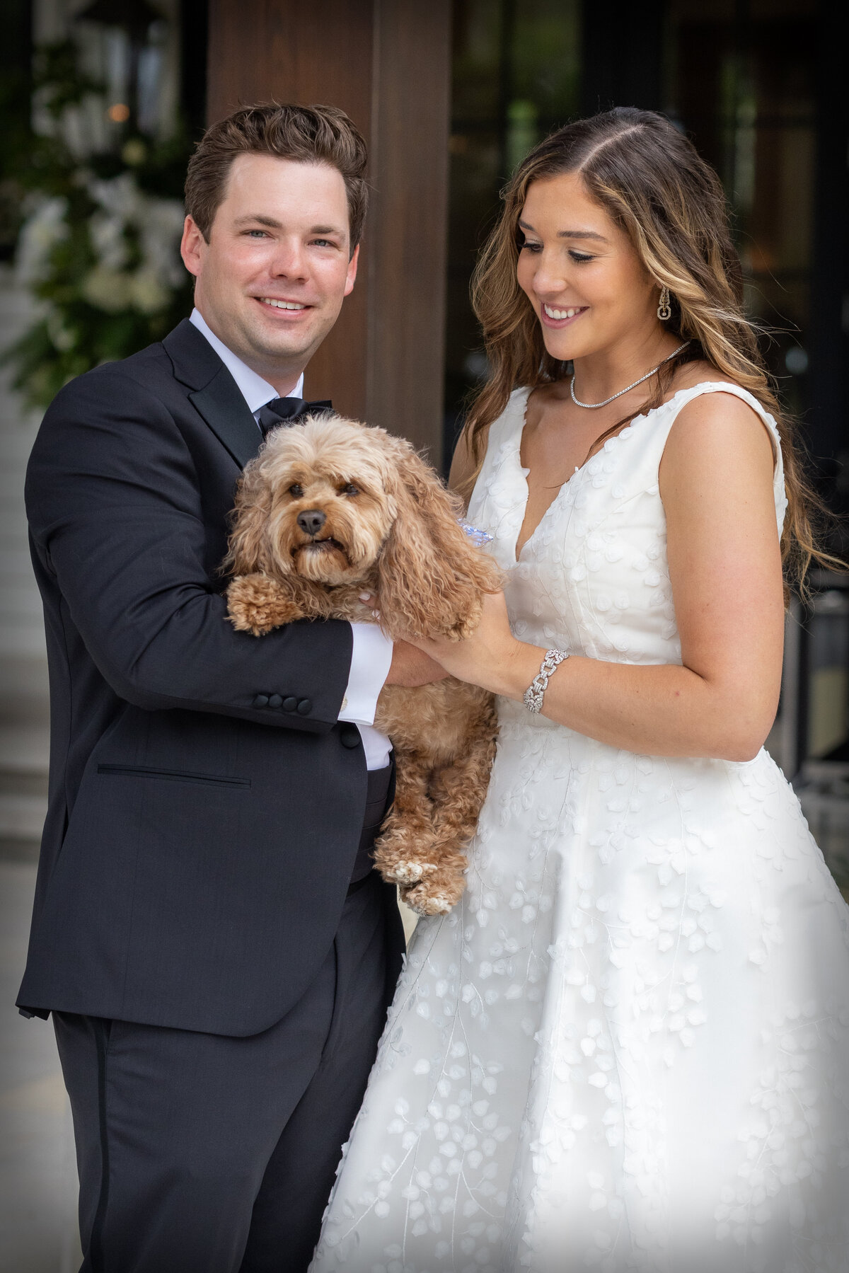 Bride and Groom with their Dog at Forbes Farm St. Simons
