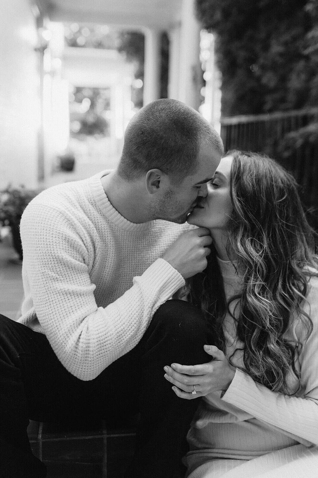 Couple kissing at Finger Lakes engagement session