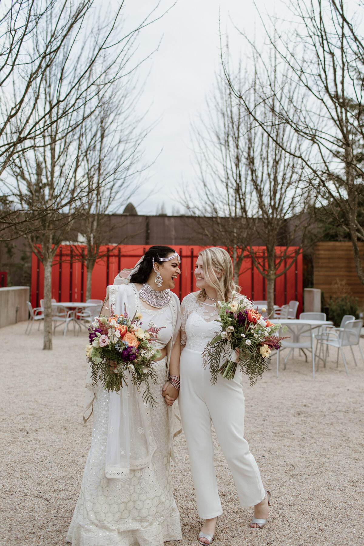 LGBTQ+ couple, Indian Bride at Novelty Hill-Januik Winery in Woodinville captured by Fort Worth wedding photographer, Megan Christine Studio