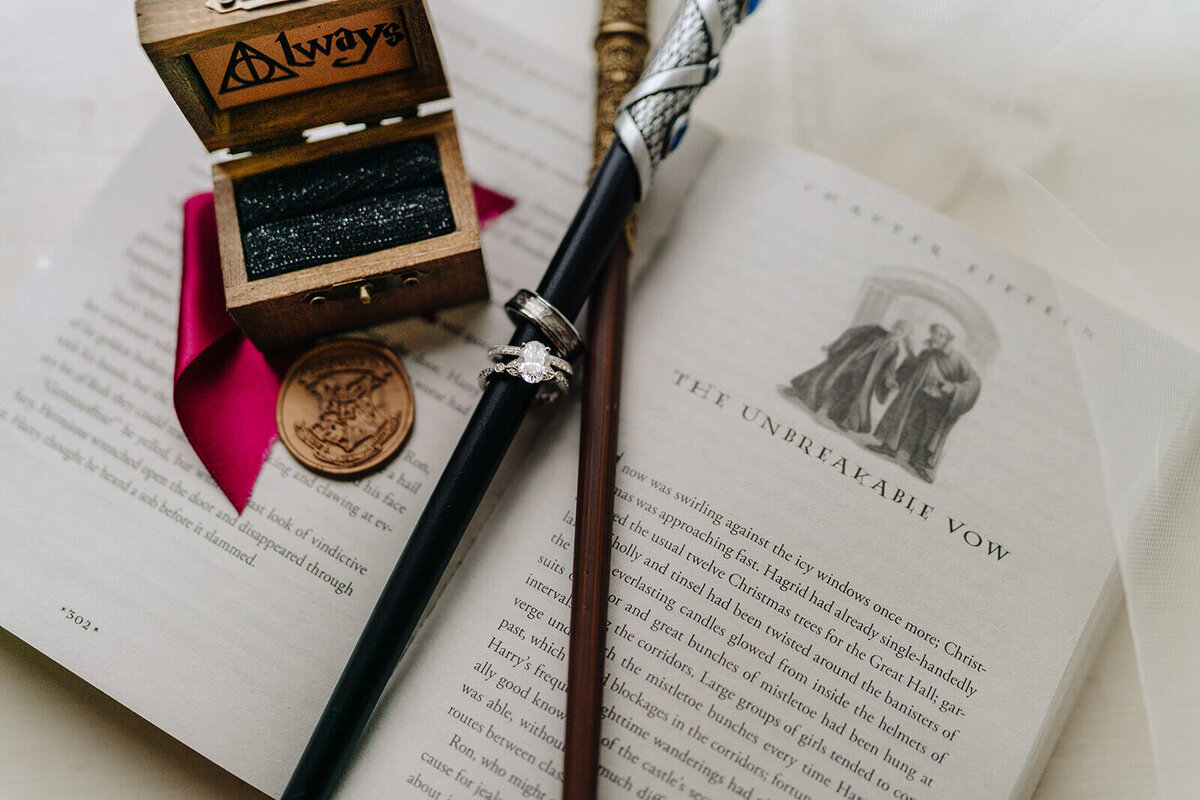 Harry Potter inspired wedding with wands, books and stationery
