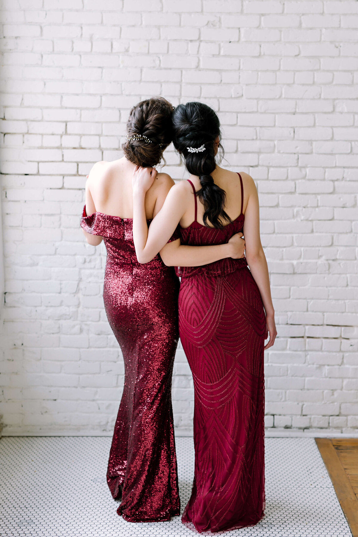 Red sequin bridesmaids dresses