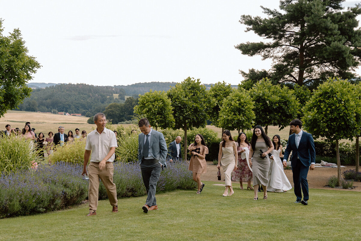 Luxury wedding in Europe – sophisticated bride in a modern wedding gown and groom in a timeless suit.