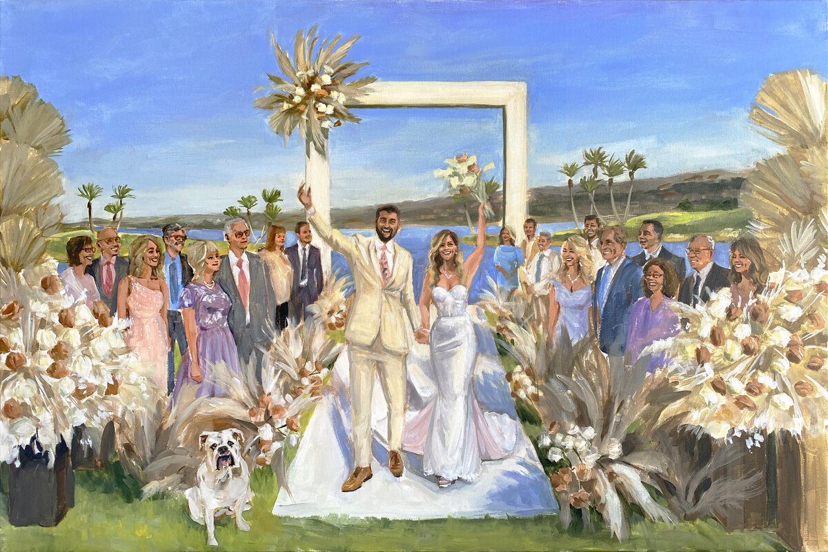Live Wedding Painting of couple walking down aisle of Reflection Bay wedding in Las Vegas