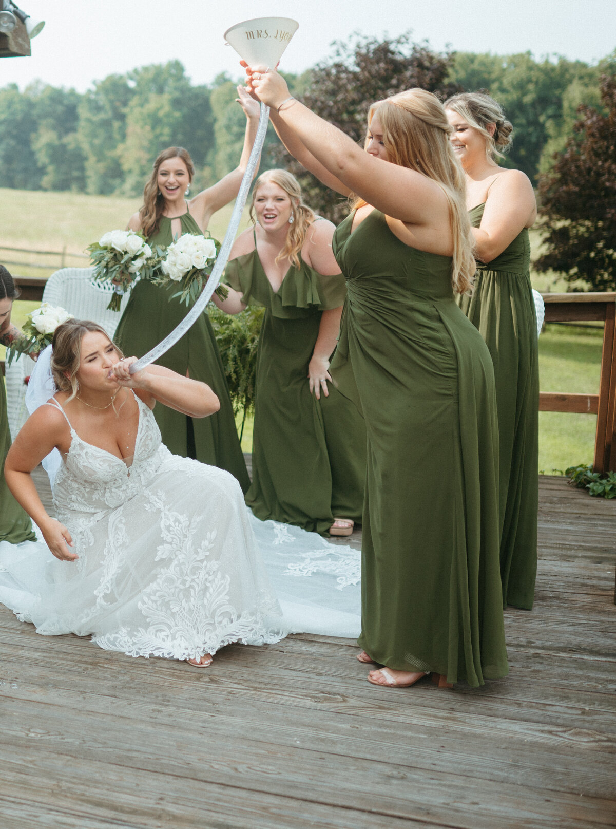 fun wedding party photos with bride and bridesmaids
