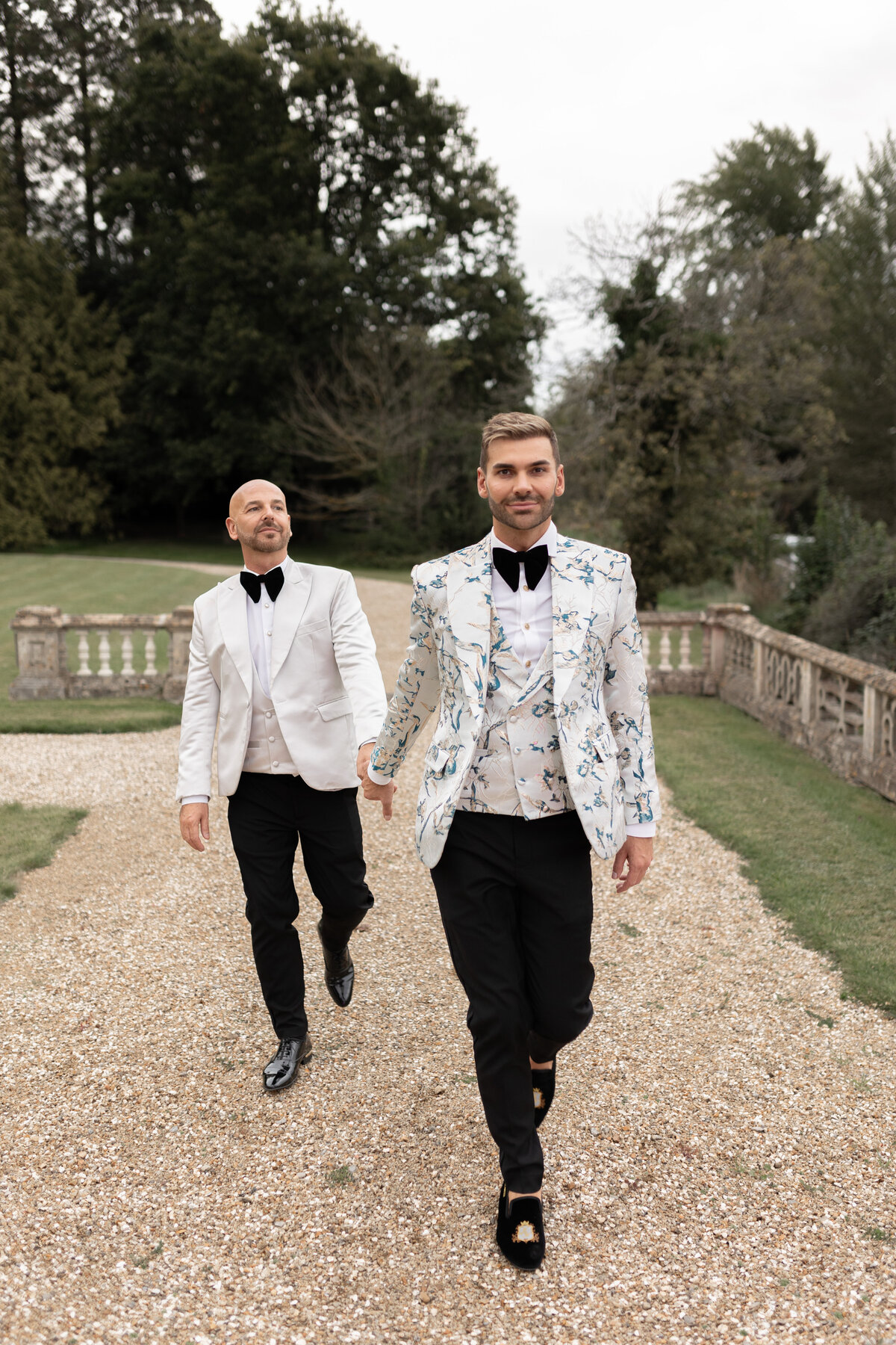 Editorial couple portraits at luxury same sex wedding at Orchardleigh Estate