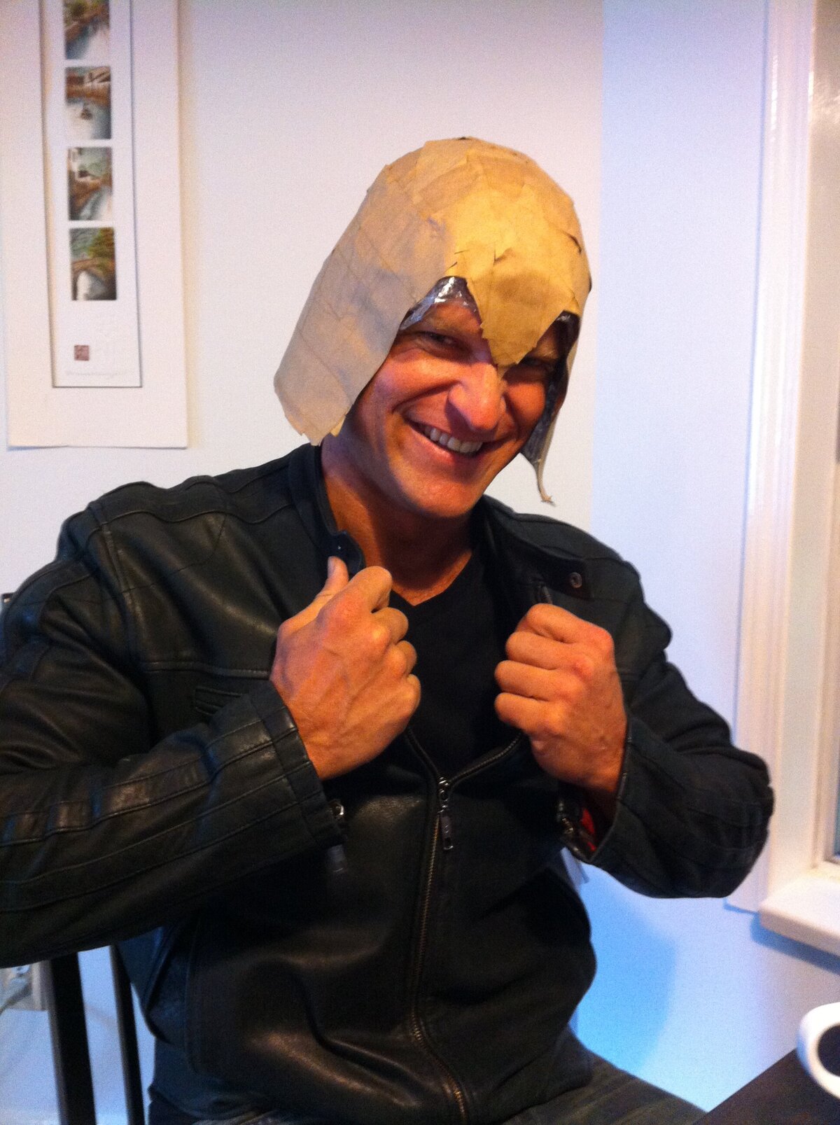 Brent Ray Fraser Wearing Rooster Helmet Paper Mache 2013