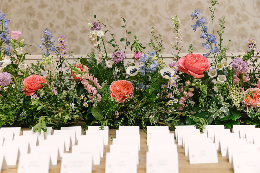 floral meadow runner summer wedding placecards