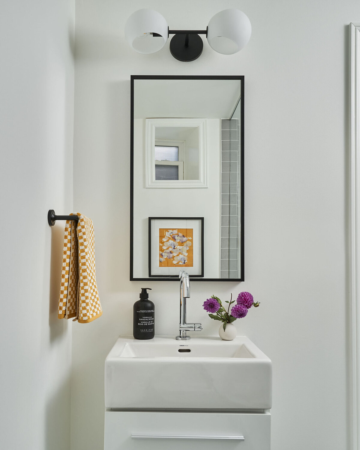 Light and bright small basement bathroom