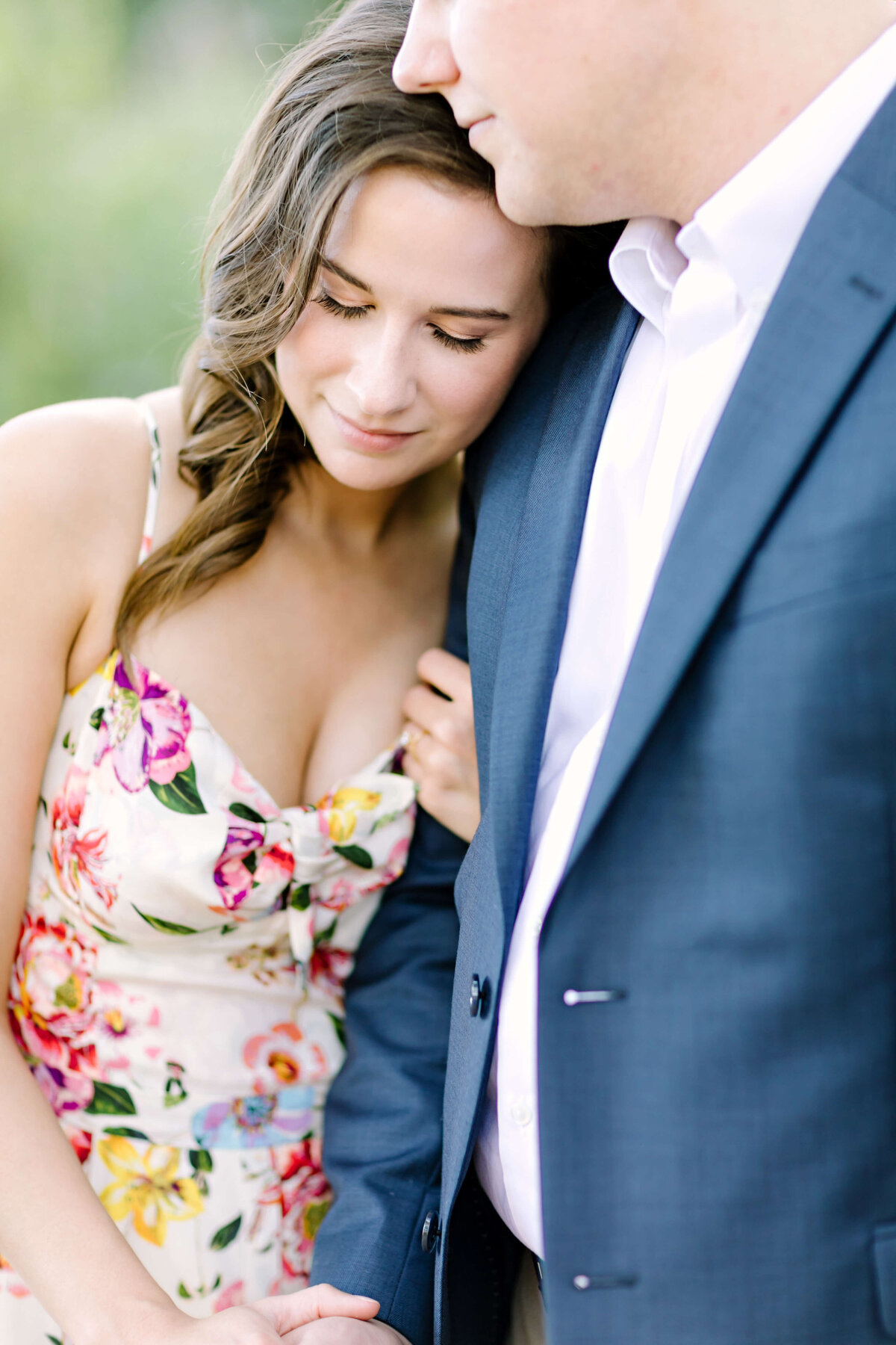 Couple embracing at an engagement session