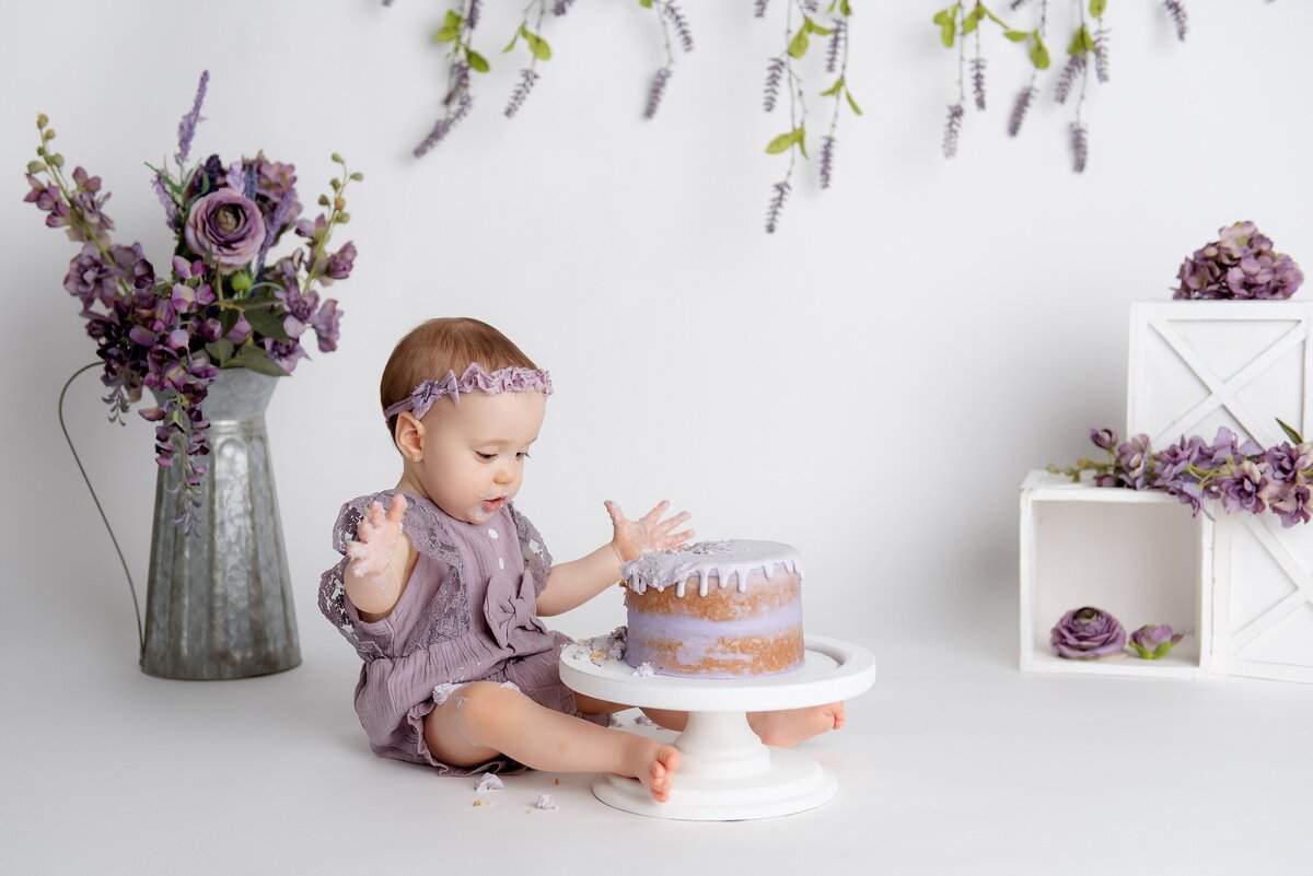 purple flower cake smash