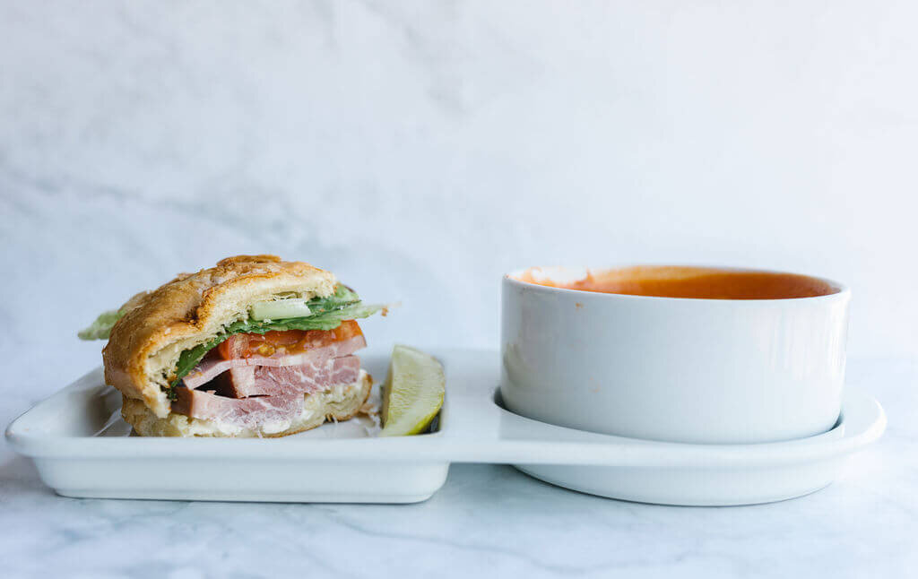 soup and sandwich on plate